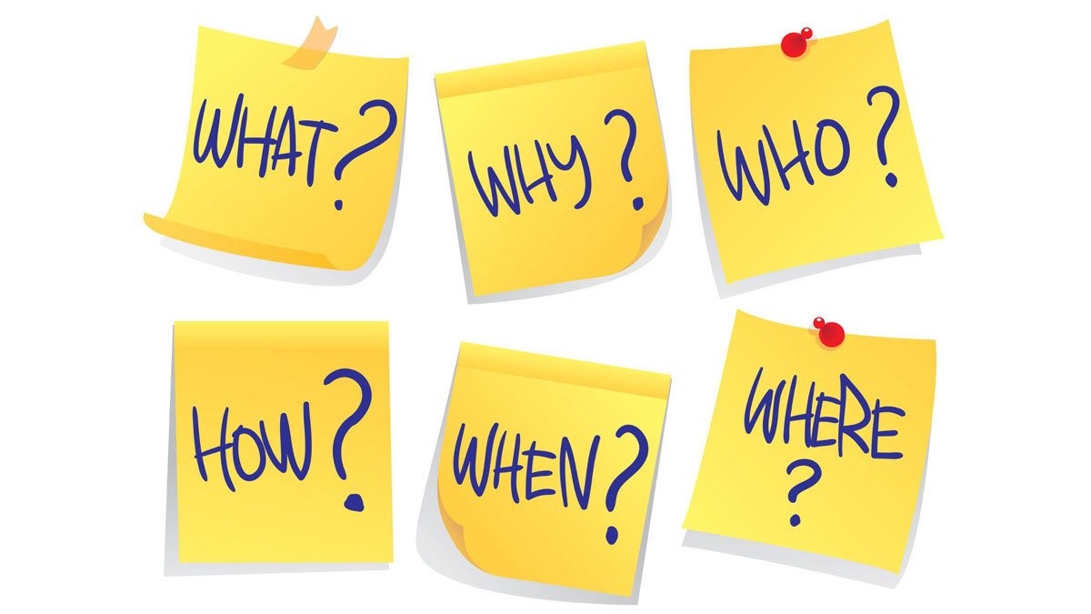Sticky notes of types of questions to ask to increase engagement on your dental practice website.